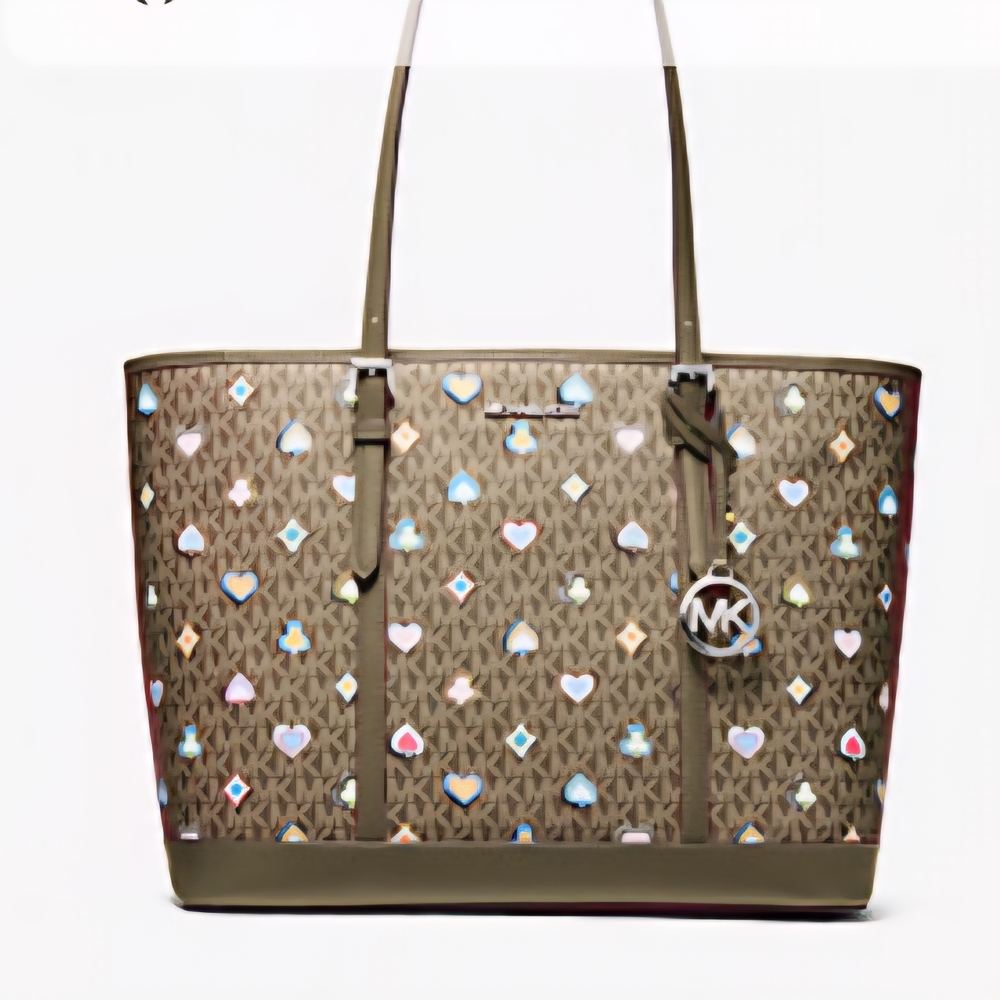 Michael Kors Tan Tote with Colorful Heart Accents